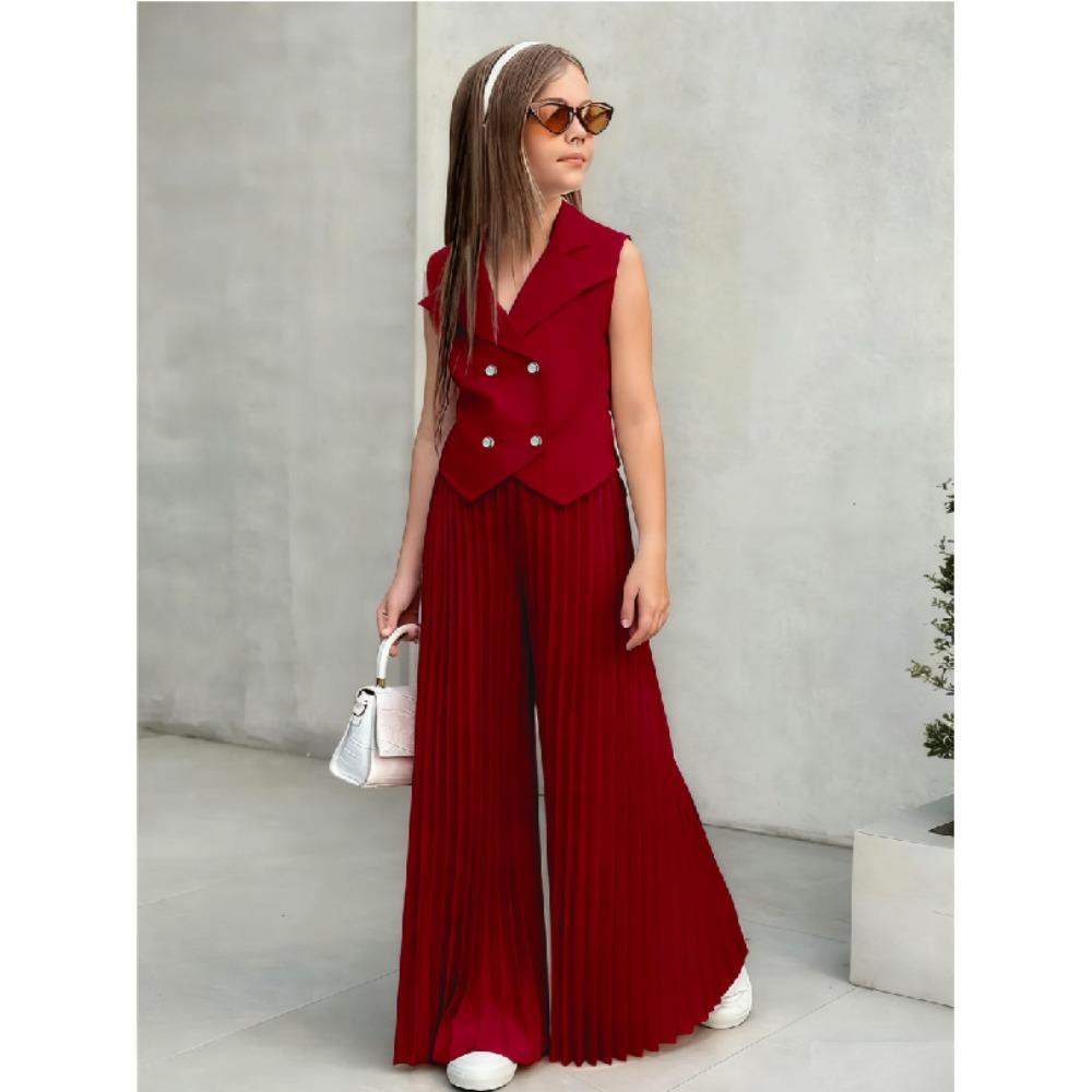 Dívčí oblečení 2-8 let Bezrukávý top + Široké plisované kalhoty Dětská sada