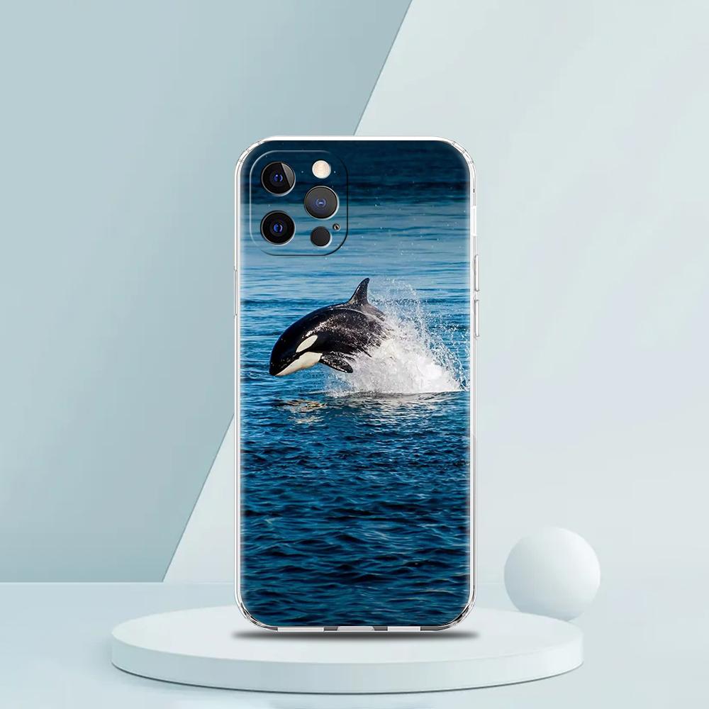 For iPhone 15 16 14 13 12 Mini 11 Pro Max XS X XR SE 7 8 Plus Silicone Clear Cover Orca Ocean Lovely Killer Whale Phone Case