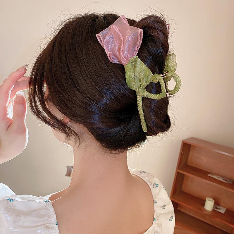 A New Small Fresh Tulip Flower Hairpin Sen with Instagram Temperament Grab Shark Clip Back of Head Hairpin