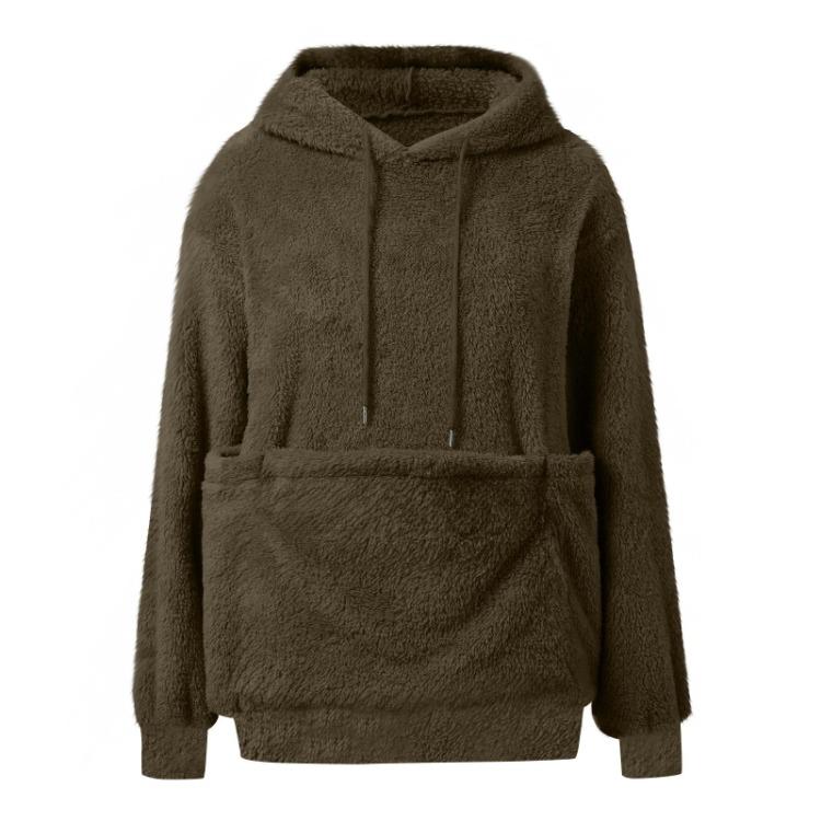 Unisex ležérní mikina s kapucí, dlouhý rukáv, jednobarevný top s kapsou na mazlíčka pro muže a ženy