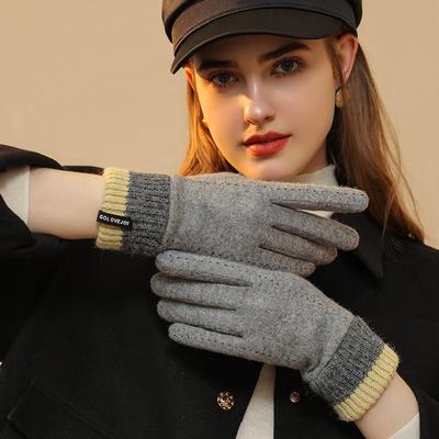 Winter Cashmere Gloves for Women's Outdoor Cycling Windproof Plush and Warm Touch Screen Knitted Wrist Gloves KTB