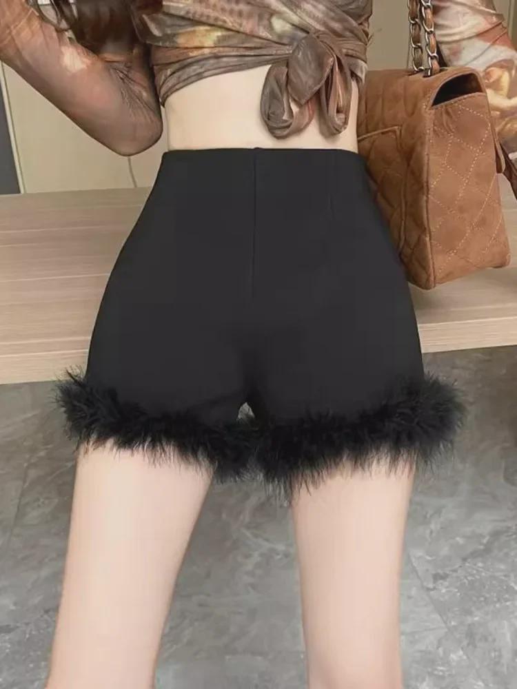 Women's High-Waist Slim Fit Fur Shorts - American Style Autumn Hot Pants