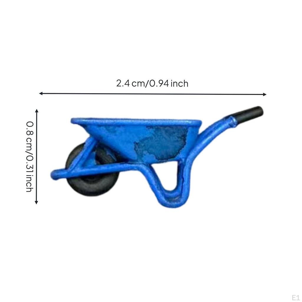 Miniature Wheelbarrow 1:64 Scale Model with Single Wheel Resin Ornament for Hobbyists,
