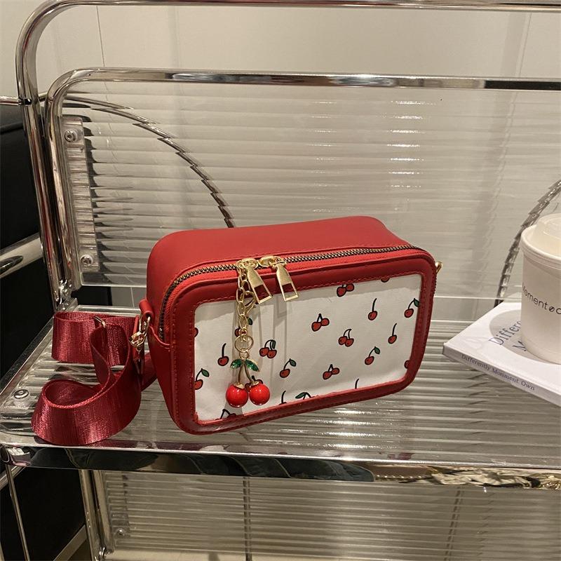 New trendy girl handbag fashion commuter cherry tote bag simple printing shoulder camera bag
