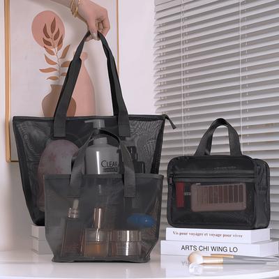Black Storage Bag Mesh Shower Tote Bag Portable Yoga Shoulder Bag