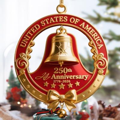 3 Piezas Colgante Árbol de Navidad EE.UU.. Adorno de Campana del 250 Aniversario Creadores de Ambiente Festivo con Cuerda para Colgar