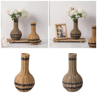 Elegant Plastic Imitation Rattan Vase for Dried Florals Arrangements Woven Faux Wicker Flower Holder Home Office Decors