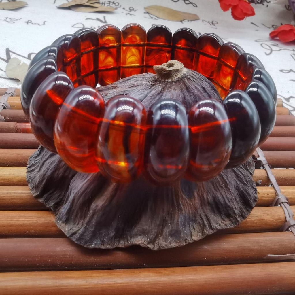 Bransoletka z wosku pszczelego z bursztynem w kształcie lotosu, druga generacja, szerokopasmowa