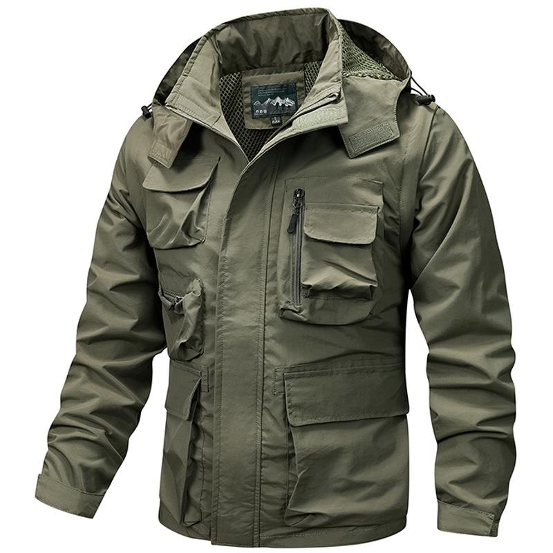 Off-sleeve Jacket Men's Spring and Autumn Outdoor Windproof Jacket Loose Large Size Casual Multi-pocket Tooling Jacket
