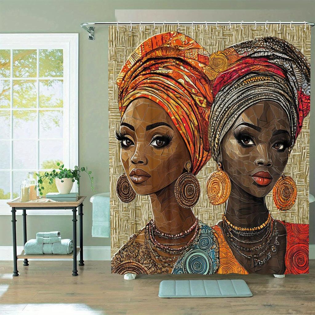 Vibrant African-Themed Shower Curtain: Water-Resistant, Non-Woven Fabric, Machine Washable, Ideal For Home And Hotel Bathrooms.