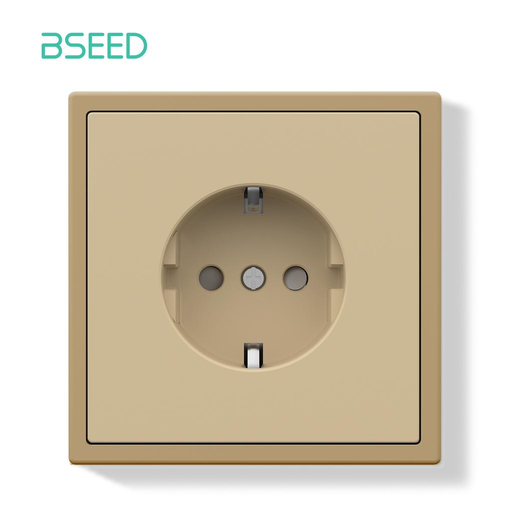 BSEED Single EU Socket 80*80mm Power Outlets Electric Sockets Plastic Frame Wall Socket White Black Gold Gray 16A E Series