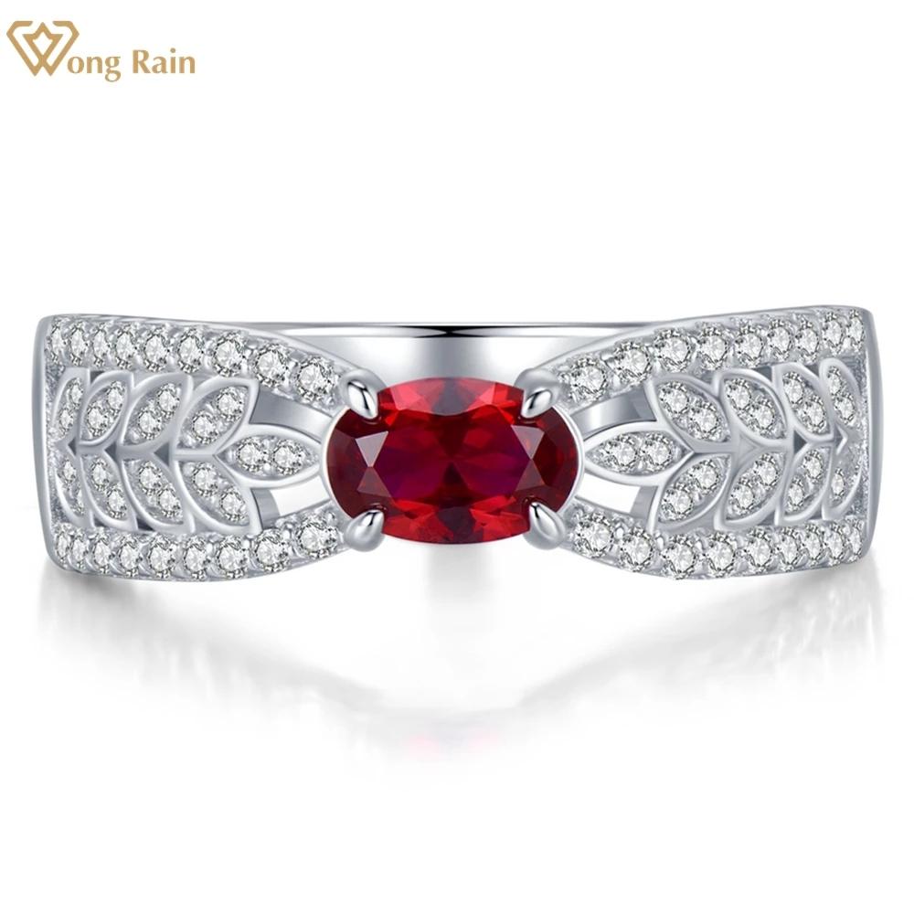 

Wong Rain Винтаж 100% стерлингового серебра 925 пробы овальной огранки AAAAA цирконы драгоценный камень Юбилейная вечеринка ювелирные изделия женские кольца US 5 красный