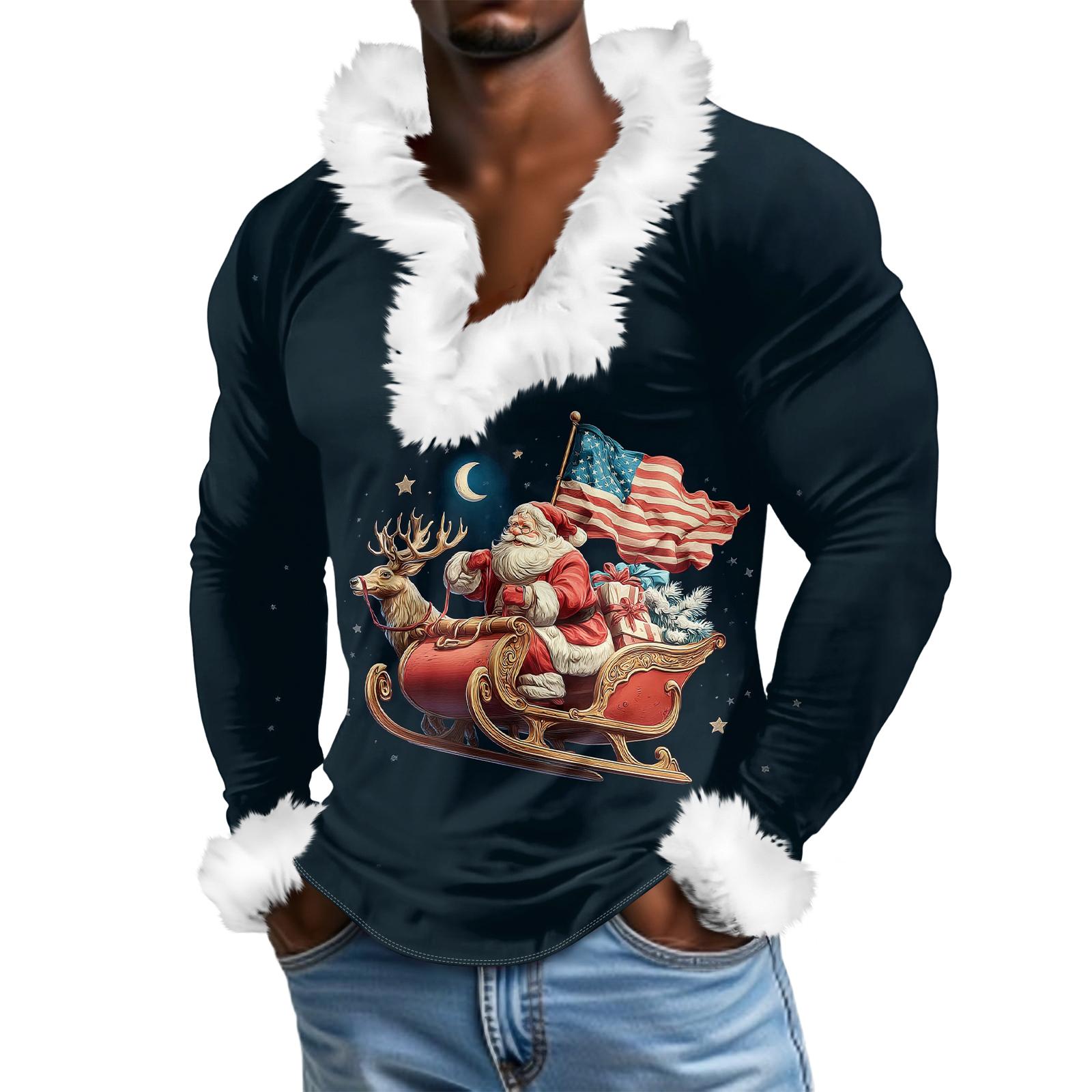 

Мужской повседневный рождественский плюшевый свитшот с V-образным вырезом и длинными рукавами из флиса XXXL