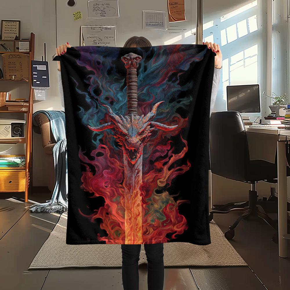 Sword and Dragon Print Flannel Blanket,High quality Comfortable for All Seasons,Home Decor,Warmth and Comfort,Perfect for Christmas Gifts