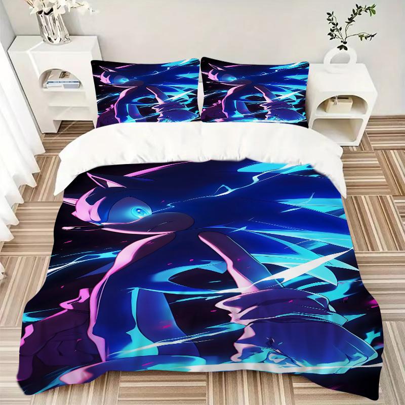 3pcs Sonic the Hedgehog Home Bedding Set-Universal Three-Piece Suit for Bedroom, Guest Room, Living Room, Hotel-Perfect Gift for Fans, Trave