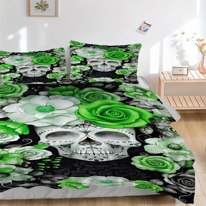 

3pcs Sugar Skull Artwork Duvet Cover Set, Cover For Bedroom Guest Room (1 Duvet Cover + 2 Pillowcase, Without Quilt), yy250922198 135x200cm