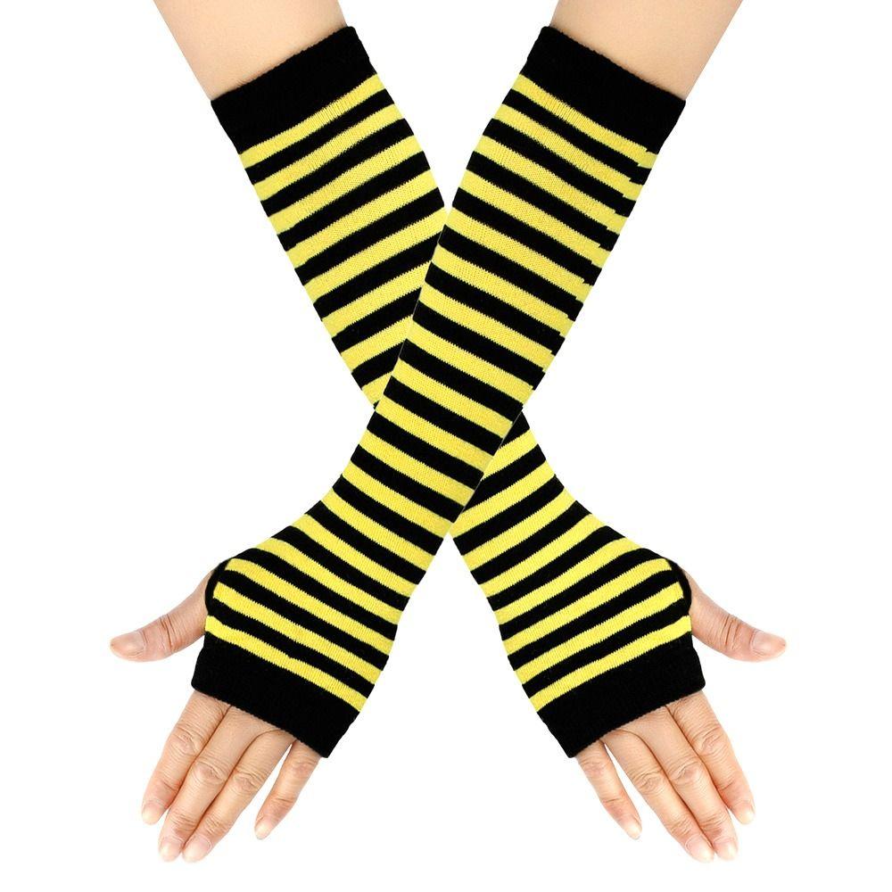 Korean Style Soft Fingerless Long Glove Arm Cover Striped Knitted Gloves Long Sleeve Cool Stretch Gloves Winter Season