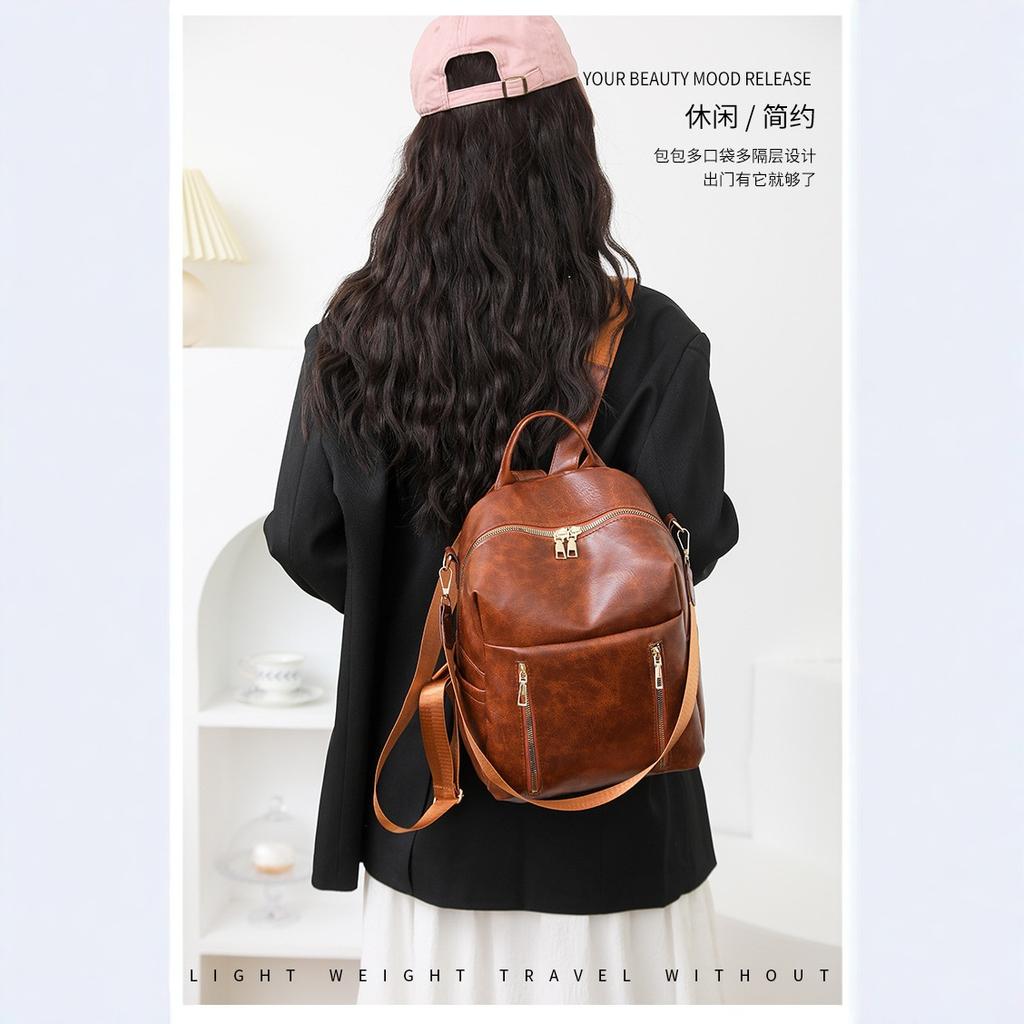 Simple Backpack Women's New Trend Fashion Pu Soft Leather Backpack Large Capacity Commuter Travel Bag