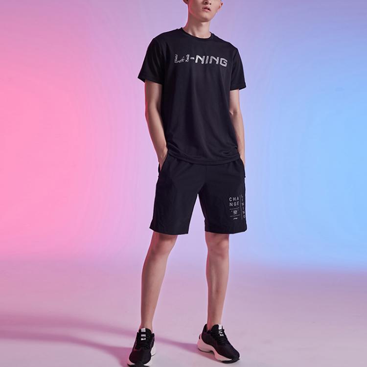 Li Ning Training Series Round Neck Letter Print Sports Short Sleeve T-Shirt Men Tops Black ATSQ305-2