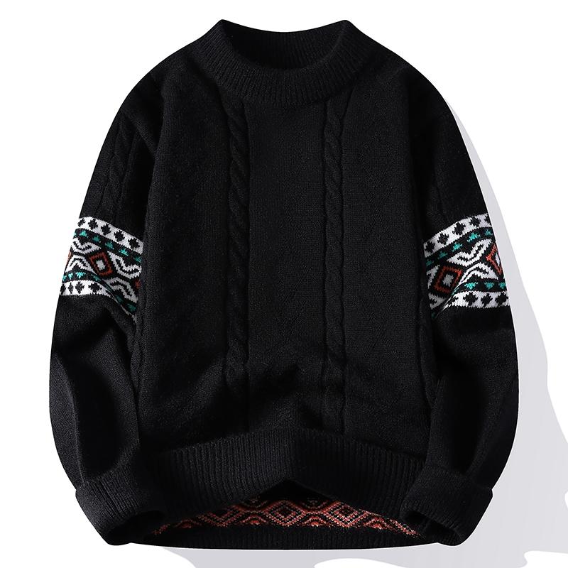Loose Bottoming Patterned Round Neck Sweater for Men Autumn and Winter Knitted Tops