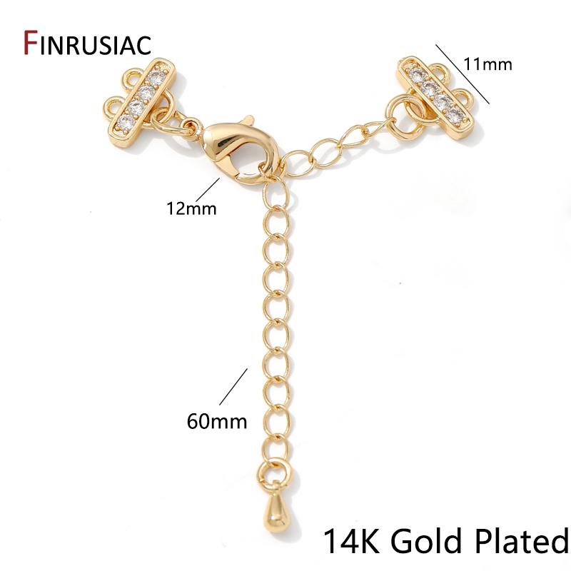 

2/3 Rows 14K Gold Plated Brass Zircon Lobster Clasps With Extension Tail Chain Connector For DIY jewelry Making accessories 1 piece