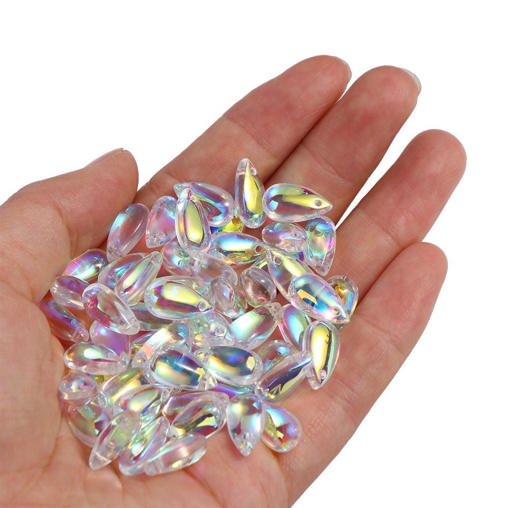 100 STK Gjennomsiktig Vanndråpe Krystall Perforert Krystallpynt Glassperle Smykkefremstilling