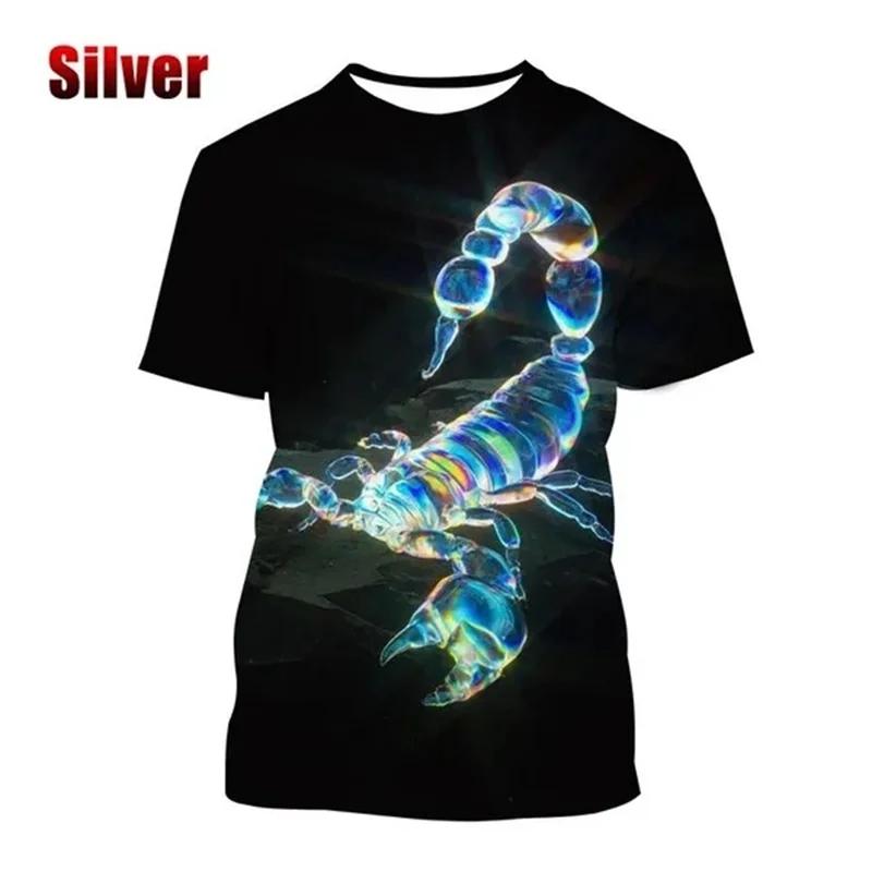 Letnie T-shirty męskie z okrągłym dekoltem, modne, codzienne, z krótkim rękawem, z nadrukiem 3D wzoru zwierzęcia skorpiona