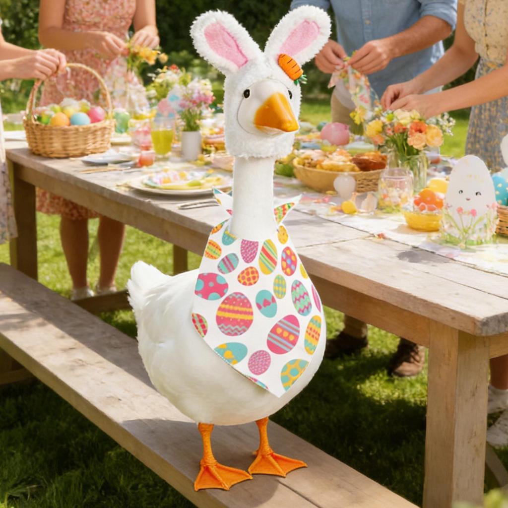 Porch Goose Clothes Cute Easter Garden Decor Outdoor Yard Cement Goose Art Decor for Outdoor Patio Front Door Backyard Entryway