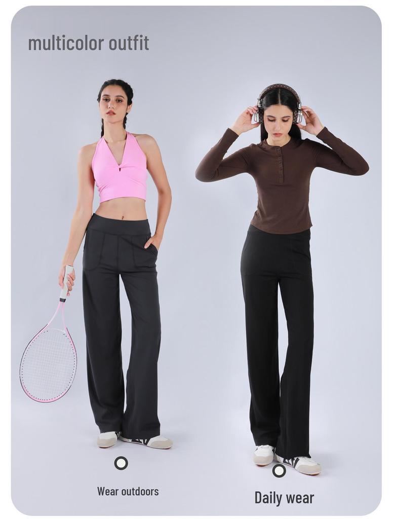NS High-Waisted Wide-Leg Yoga Pants with Large Pockets - Bare-Feeling, Loose, Slimming, and Drape for Fitness and Style.