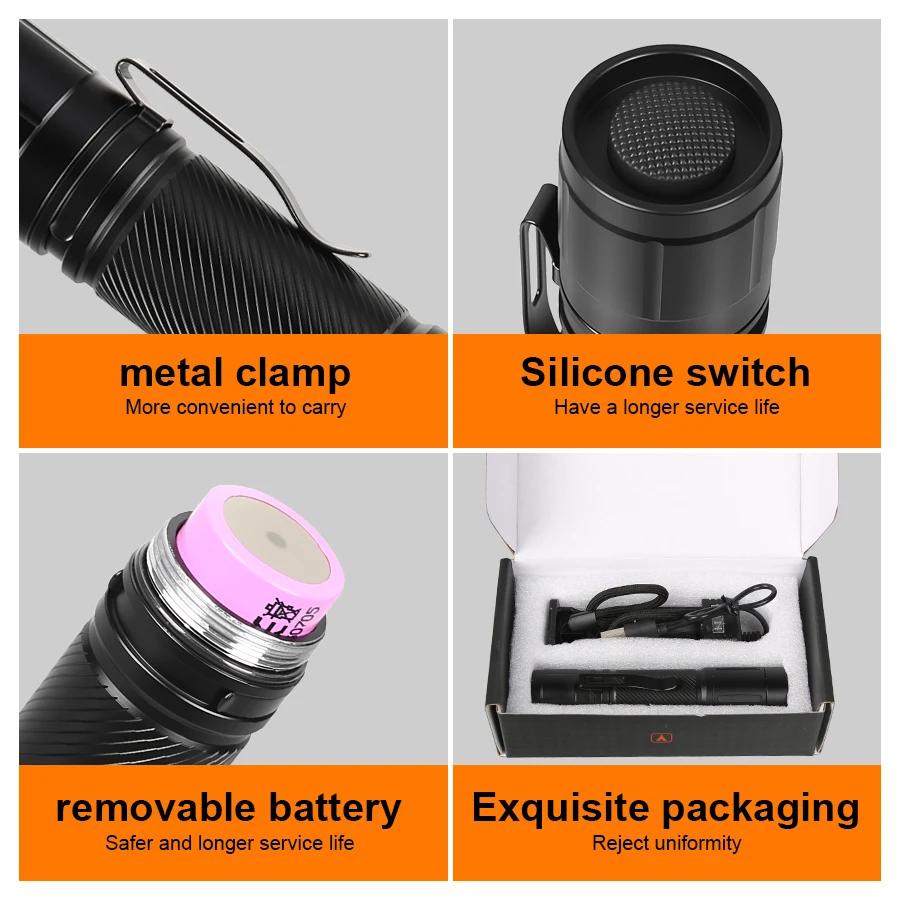 1200LM Tactical Handheld LED Flashlights, Portable EDC Torch w/ Pocket Clip Ideal Gift for Outdoor Rescue Dog Walking Hiking