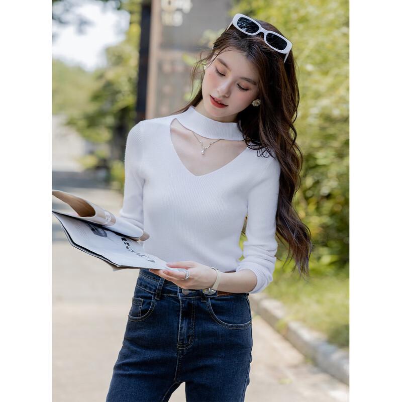 MOKANA Women's Elegant V-Neck Long Sleeve Knit Sweater