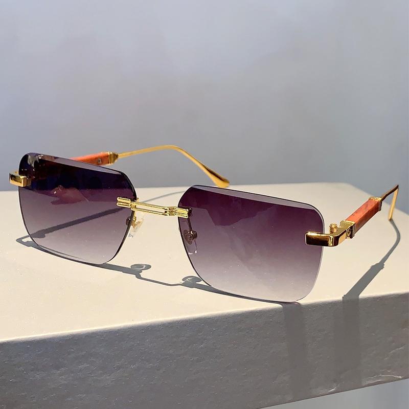 Rimless Rectangle Sunglasses Men Stylish Vintage Gradient Ocean Lenses Eyewear  New Trendy Brand Design Women Shades