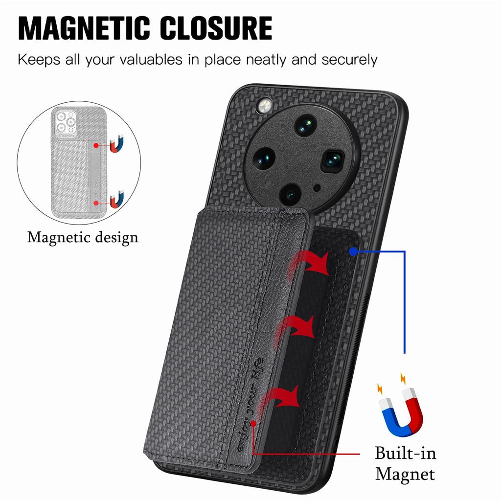 Für Oppo Find X8 Ultra 5G Hülle RFID-Blockierung Kohlefaserleder Handy-Rückabdeckung mit Kartenhalter
