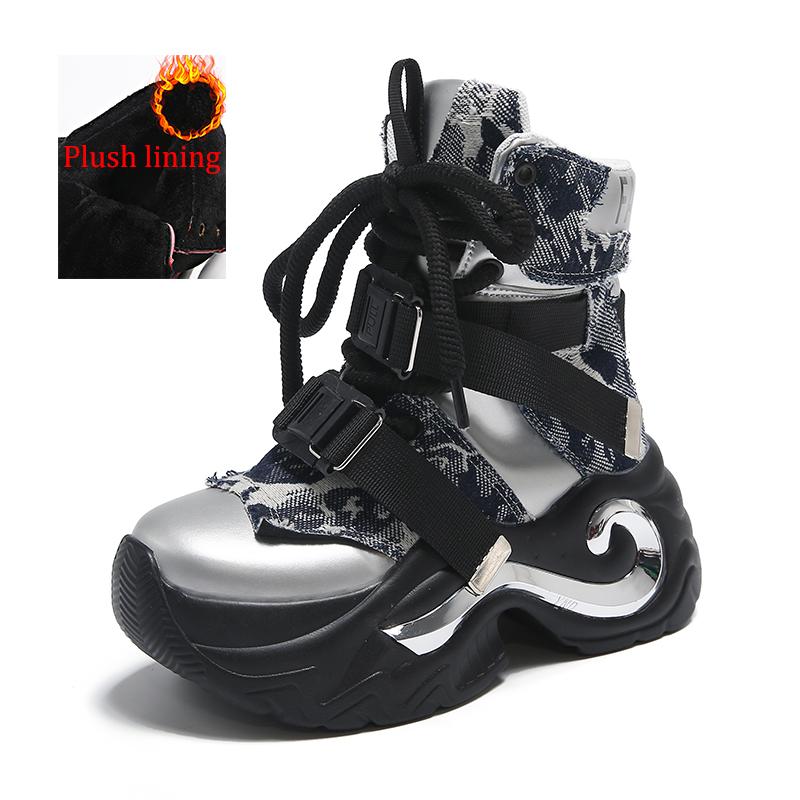 Mote Mote Chunky Platform Motorsykkelstøvletter Dame Denim Lappverk Snørestøvletter Dame Tykk Såle Sklisikre Punk Goth Sko