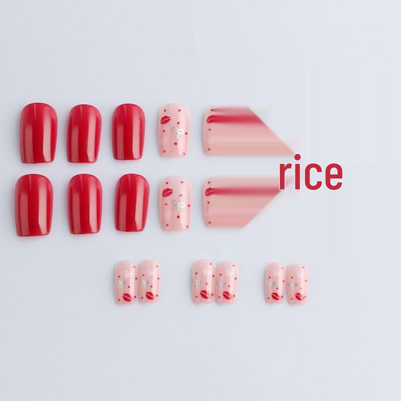 Valentine's Day Red Heart Lips Wearable Nails Set - 24 Detachable Pieces