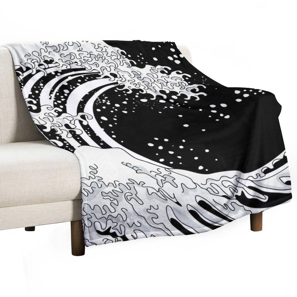 Black and White Great Wave Throw Blanket Weighted Bed Linens Fashion Sofas Thins Blankets