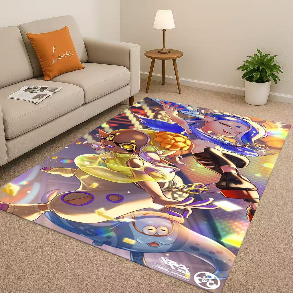 3D Splatoon Game Cartoon Living Room Non Slip Area Rug Soft Carpet for Bedroom Playroom Sofa,Easy Clean Home Decor Doormat