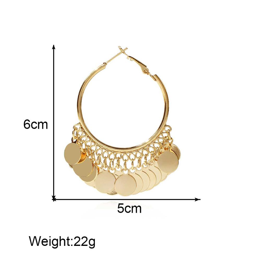 Exaggerated Metal Disc Fringed Earrings Geometric Gold Long Earrings