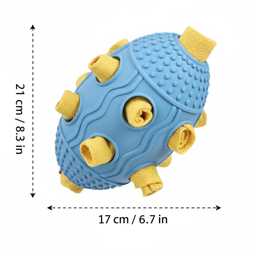 Dog Food Dispenser Football Toy for Pets Interactive Squeaky Chew Ball with Noise Maker and Sniffing Holes for Large Medium Dogs