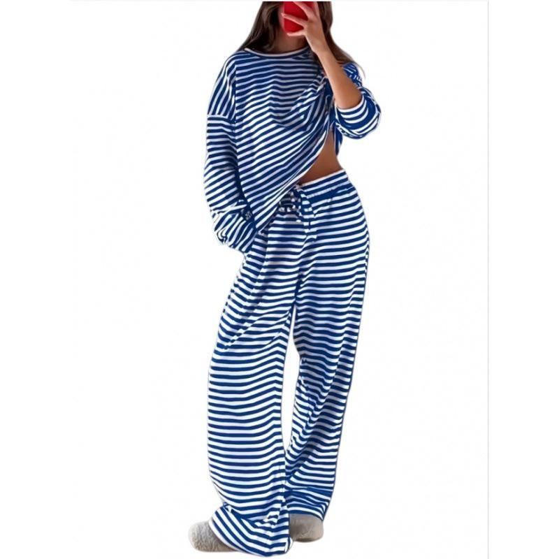 Europäische und amerikanische Damenbekleidung beliebt 2025 Herbst gestreiftes Langarmtop High-Waist-Hose Damenmode legerer Anzug