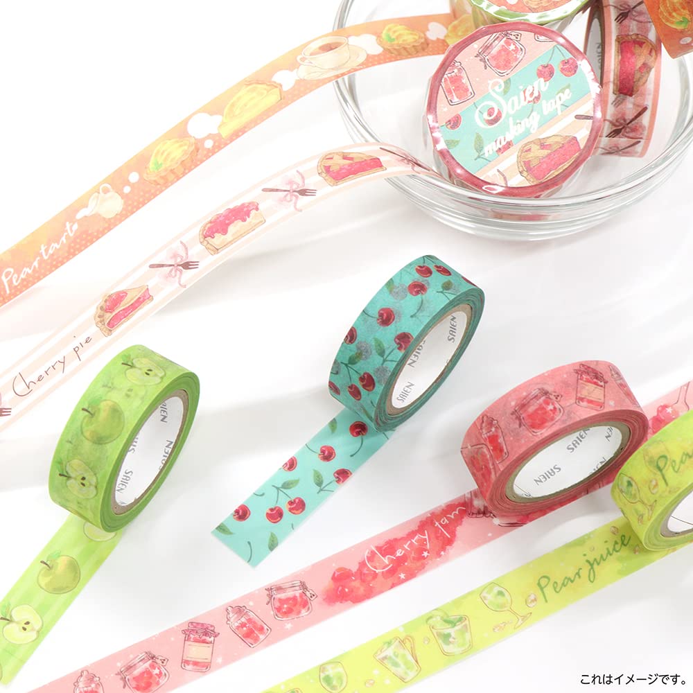 Kamiiso Sansho Japanese Washi Masking Tape in 15mm x 10m x 3 Cherry 3 Patterns Made Japan SAIENUR-2018