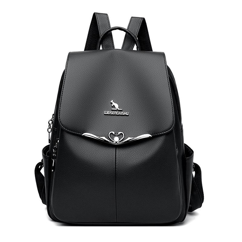 Large capacity cowhide texture women s backpack soft leather multi-purpose women s bag schoolbag backpack anti-theft portable чёрный