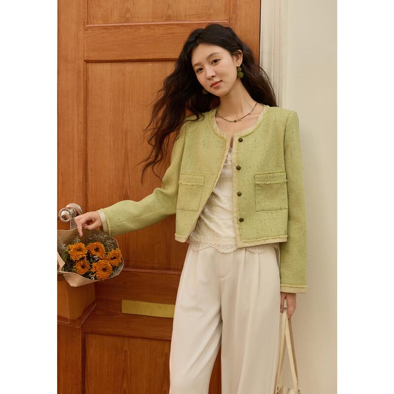 Elegant Frayed Lyocell Short Coat M