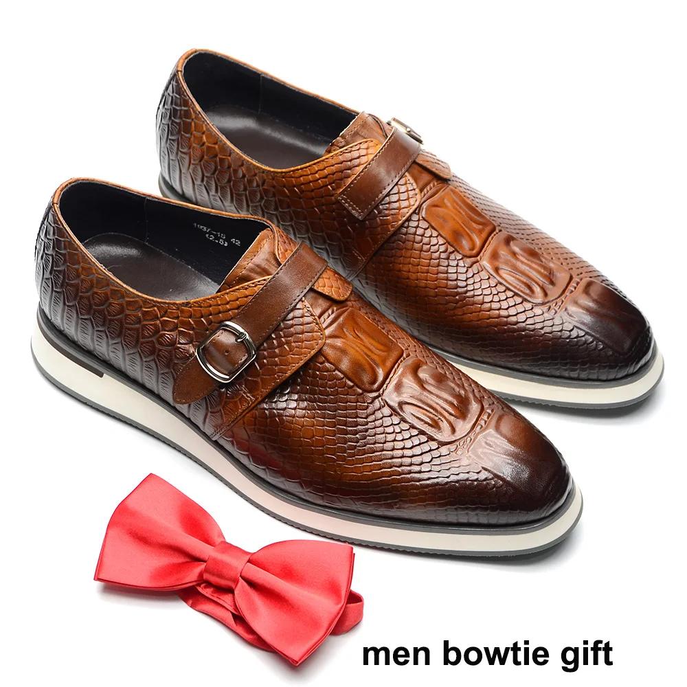 

Men s Casual Sneakers Cow Genuine Leather Single Buckle Monk Strap Crocodile Print Fashion Comfortable Business Shoes for Men 38