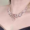 Sweet and Exquisite Pink Diamond Necklace Women's New Light Luxury Niche Design High Sense On the Run Princess Collarbone Chain