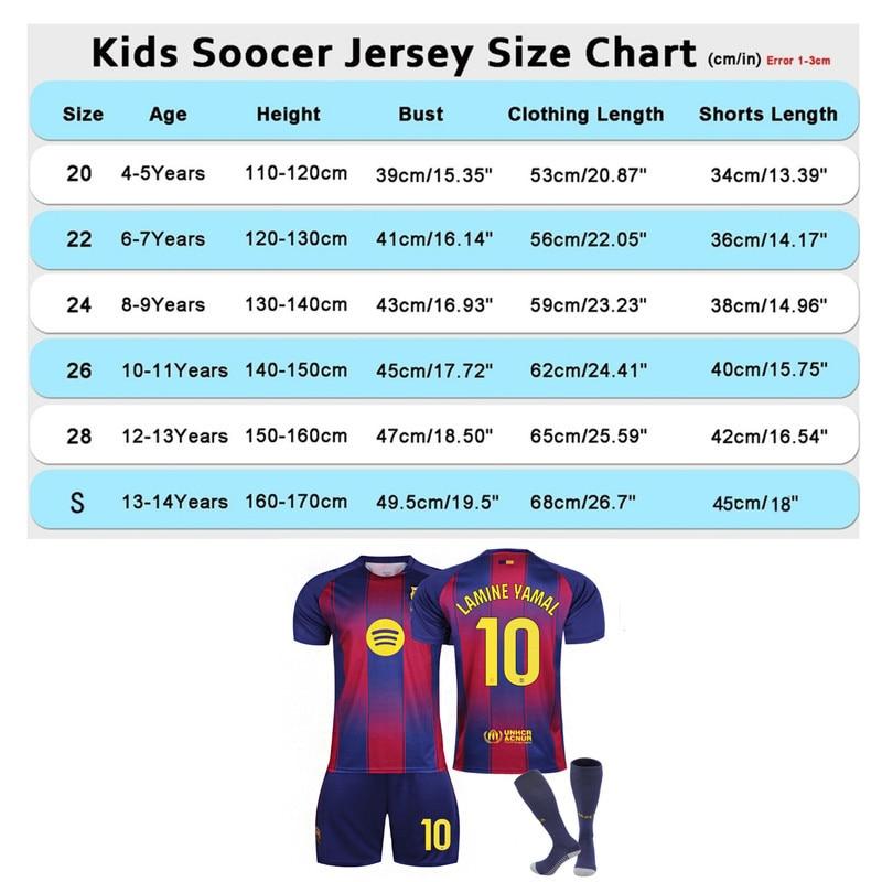 Lamine Yamal 25/26 Kinder Sportbekleidung Barcelona Nr. 10 Jersey Atmungsaktives Polyester Blau