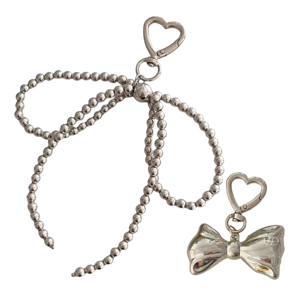 Elegant Pearls and Bowknot Charm Pendnat Keychain Set Sturdy Alloy Bag Accessories Portable for Trendy Women Ladies