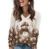 Women's Fashionable Loose-Fit V-Neck Long-Sleeved T-Shirt Christmas Print Pullover