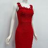 Elegante Vestido de Noite Bandage Quadrado com Alças Finas e Contas