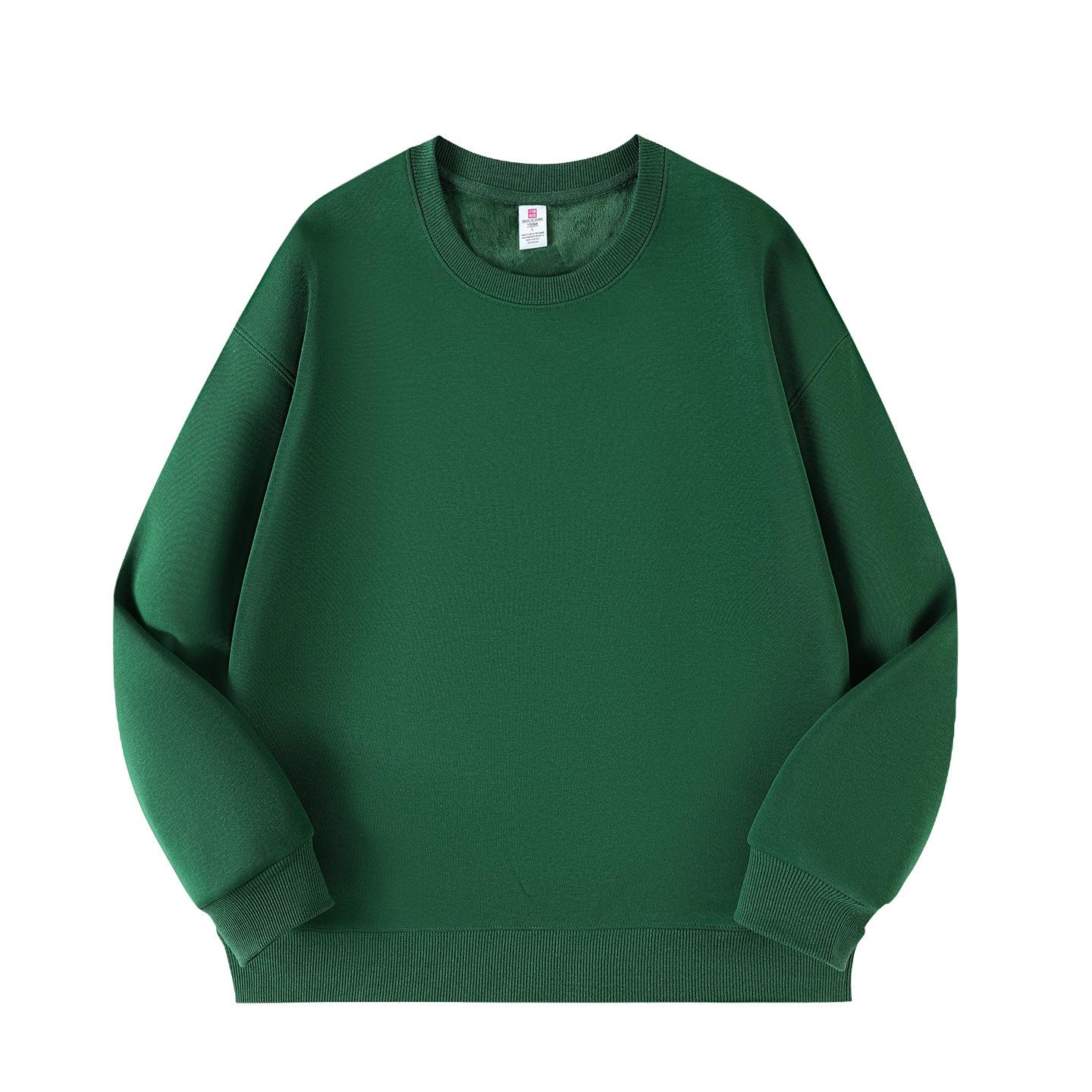 Winterurlaub Baumwoll-Velours-Pullover: Rundhalsausschnitt, Überschnittene Schultern, Erhältlich in 16 Farben, 400g S (Below 100 lbs) dunkelgrüne